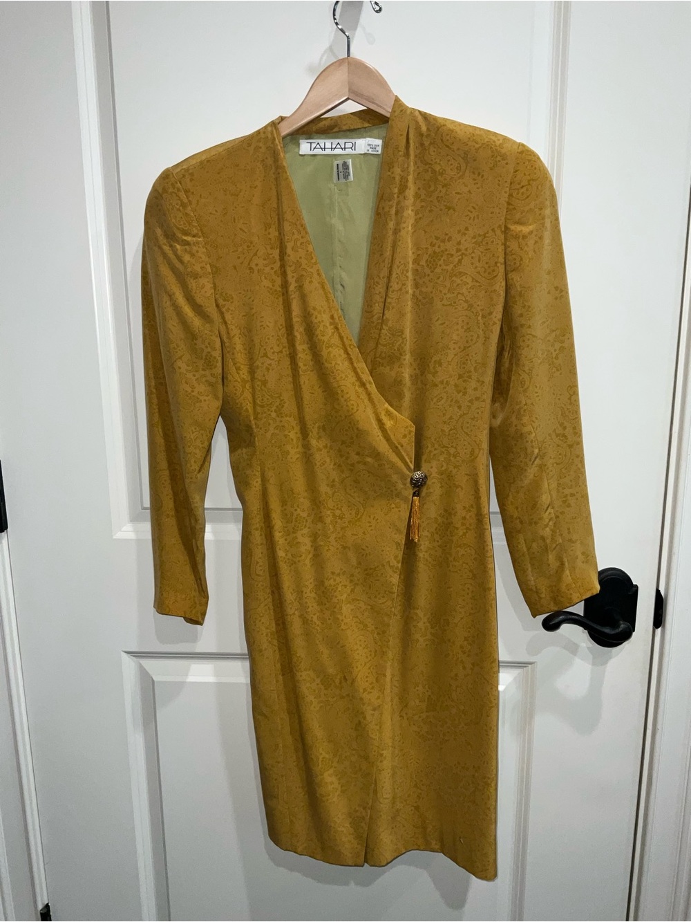 Tahari Golden Mustard Wrap-Style Midi Dress